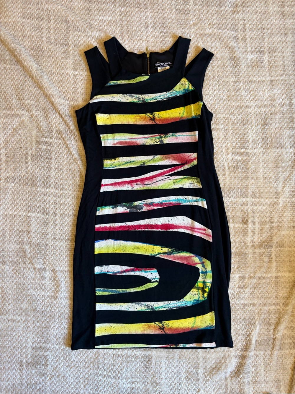 Simon Chang Abstract Print Bodycon Dress Made in Canada Size 10